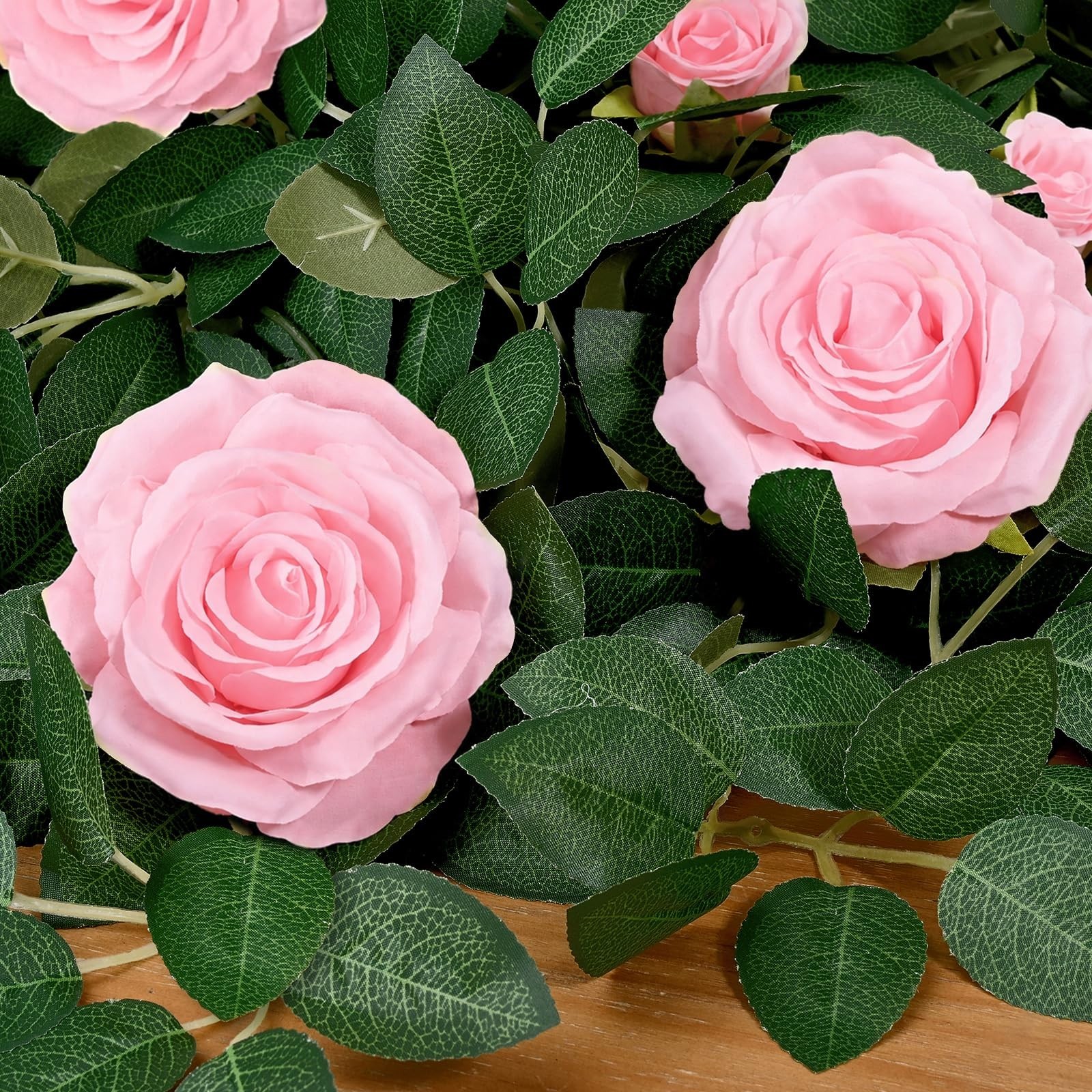 2 Pcs Floral Garland with 19.6 Ft LED Lights, Pink Silk Flowers for Wedding Deco