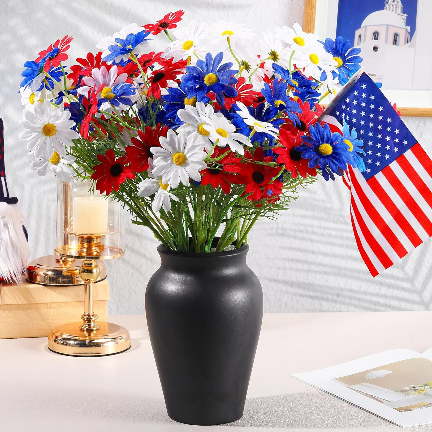 24-Piece Patriotic Artificial Flower Arrangement for Memorial Day & 4th of July