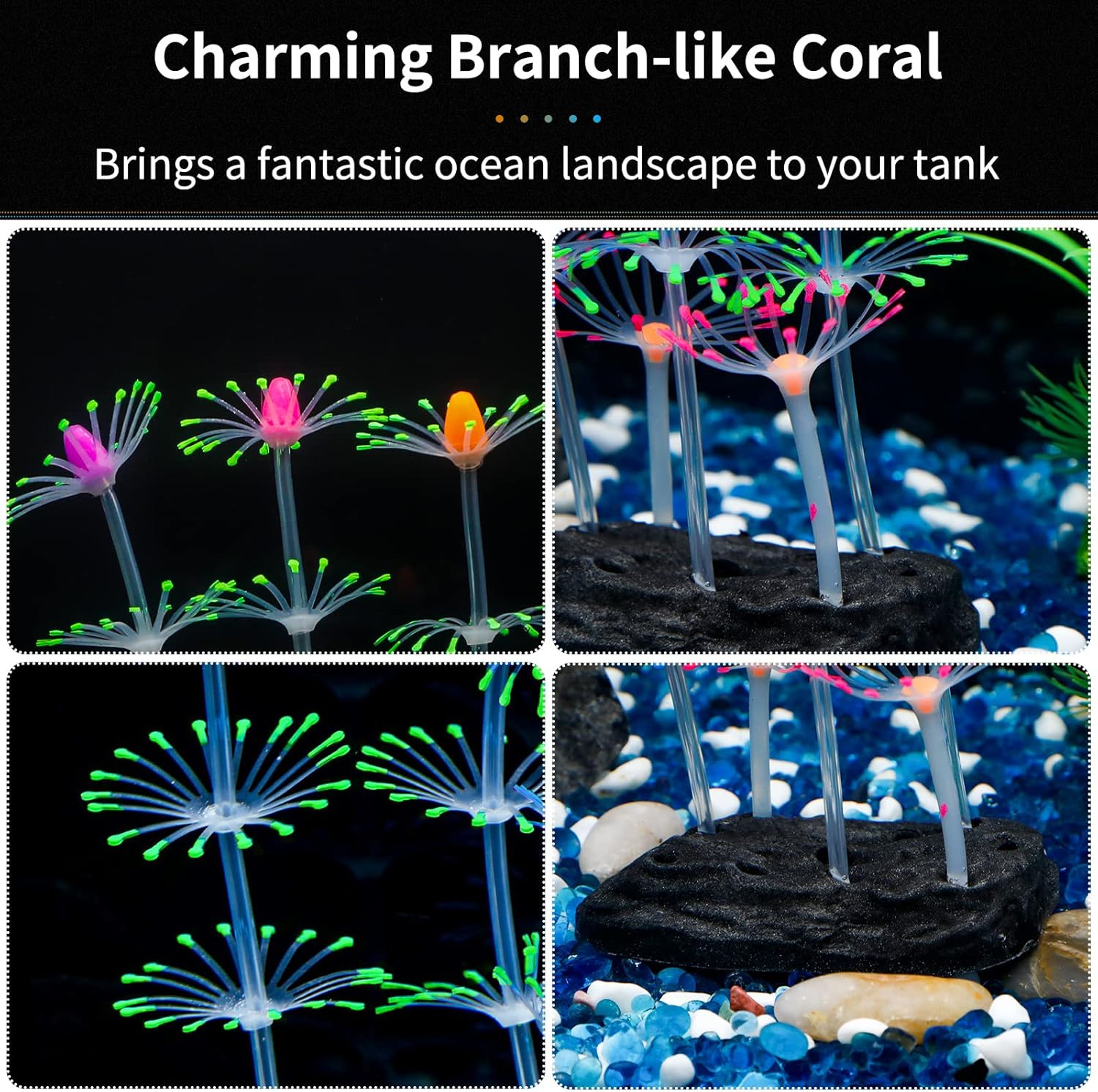 Strip Coral Plant Ornament Glowing Effect Silicone Artificial Decoration for Fis