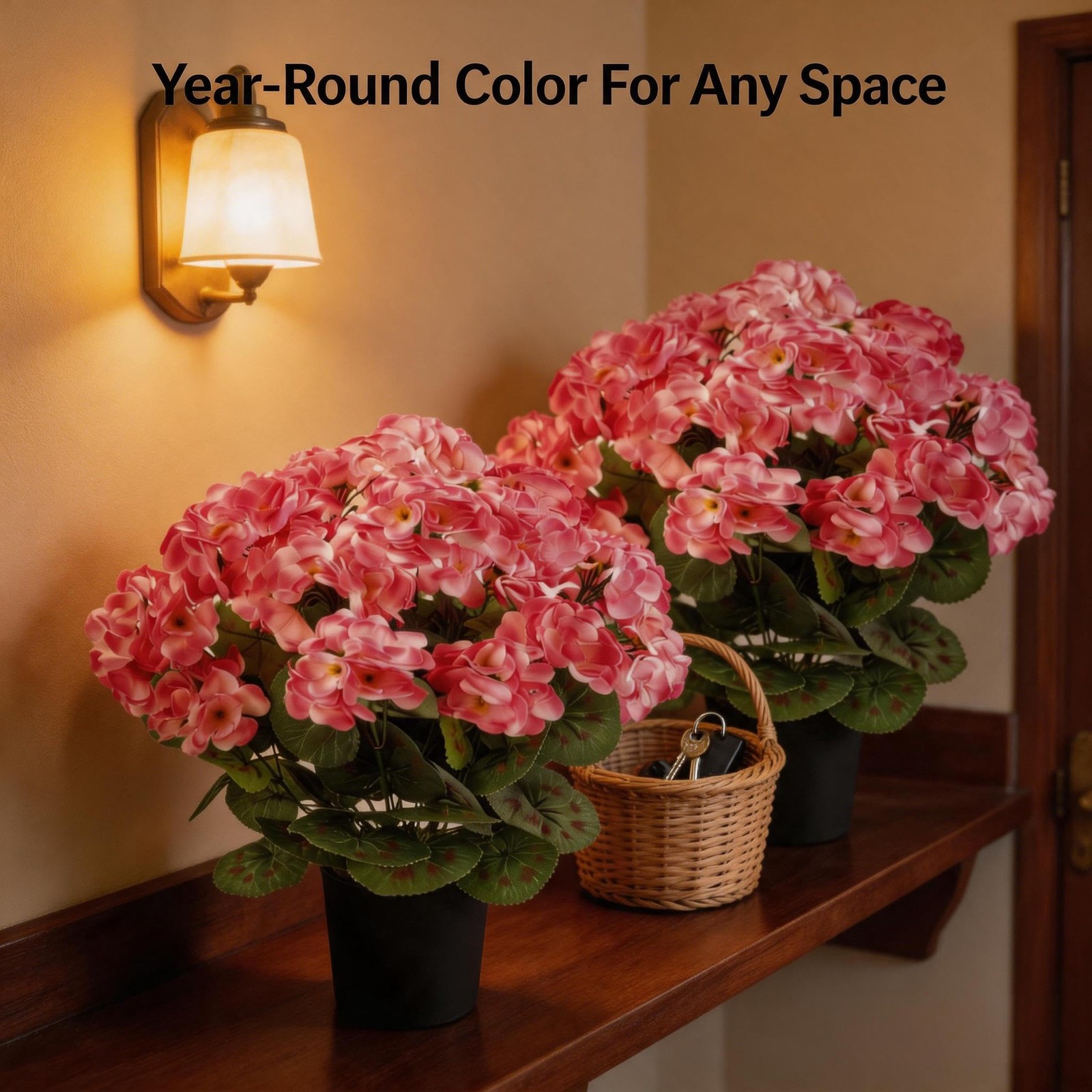 2Pcs Geranium Potted Artificial Flowers in Pots, Faux Outdoor Plants Realisti…