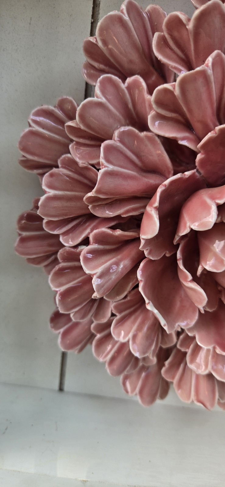 Peony Ceramic Wall 3D Decoration Pink 10.5”Square. Wall Decor Hook. Read