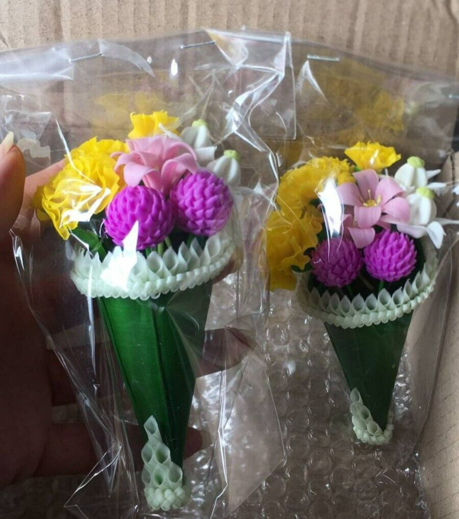 Handmade Artificial Banana Leaf Clay Floral Dollhouse Bouquet Flower Arrangement