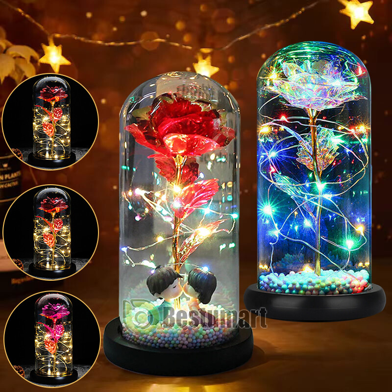 Eternal Forever Romantic Rose Flower In Glass Dome LED Light Mother’s Day Gift