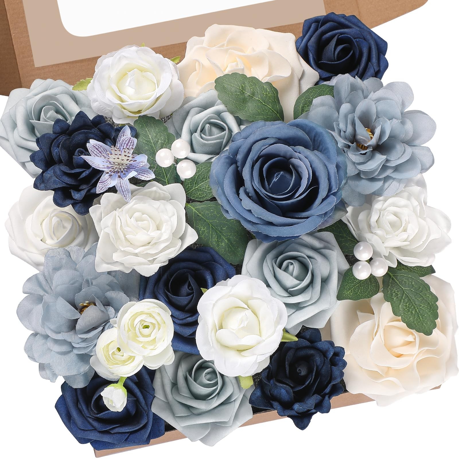 Serwalin Artificial Flowers, Dusty Blue Fake Flowers, Silk Foam Wedding Flowe…