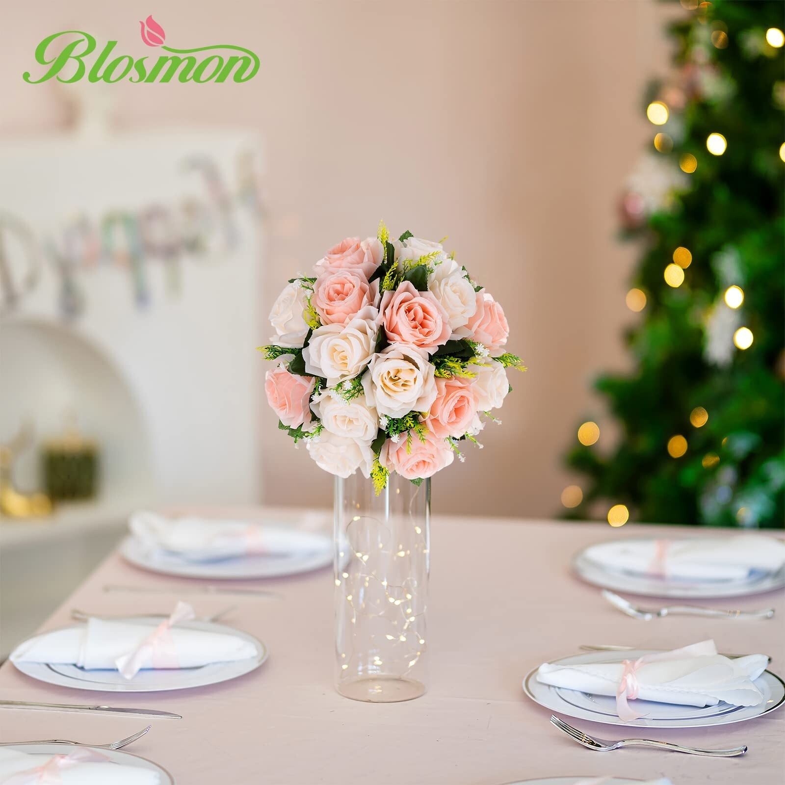 BLOSMON Flower Balls Wedding Rose Centerpieces 6 Pcs Blush & Cream White Fake…