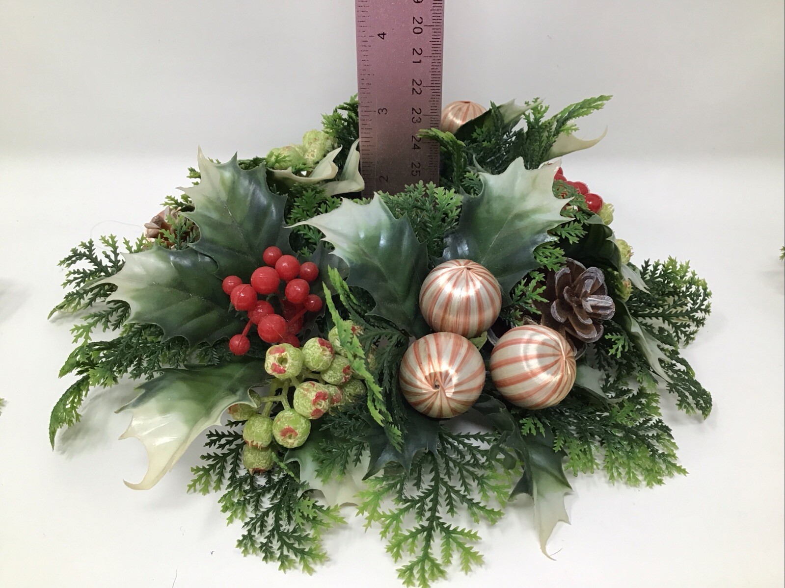 Christmas Wreath Ring Plastic Set Of 3 Berries Holly Bulbs Greens Vintage