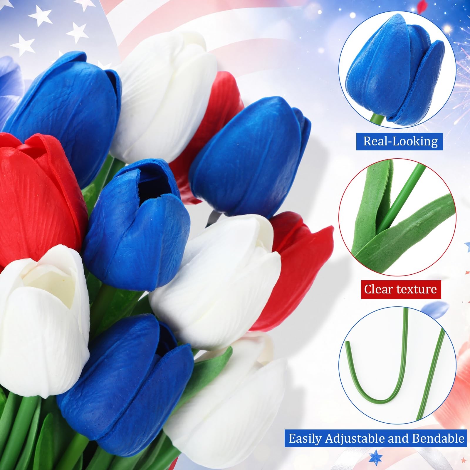 12 Pack Red White Blue 5 ft Artificial Hanging Tulips Garland, 4th of July Da…