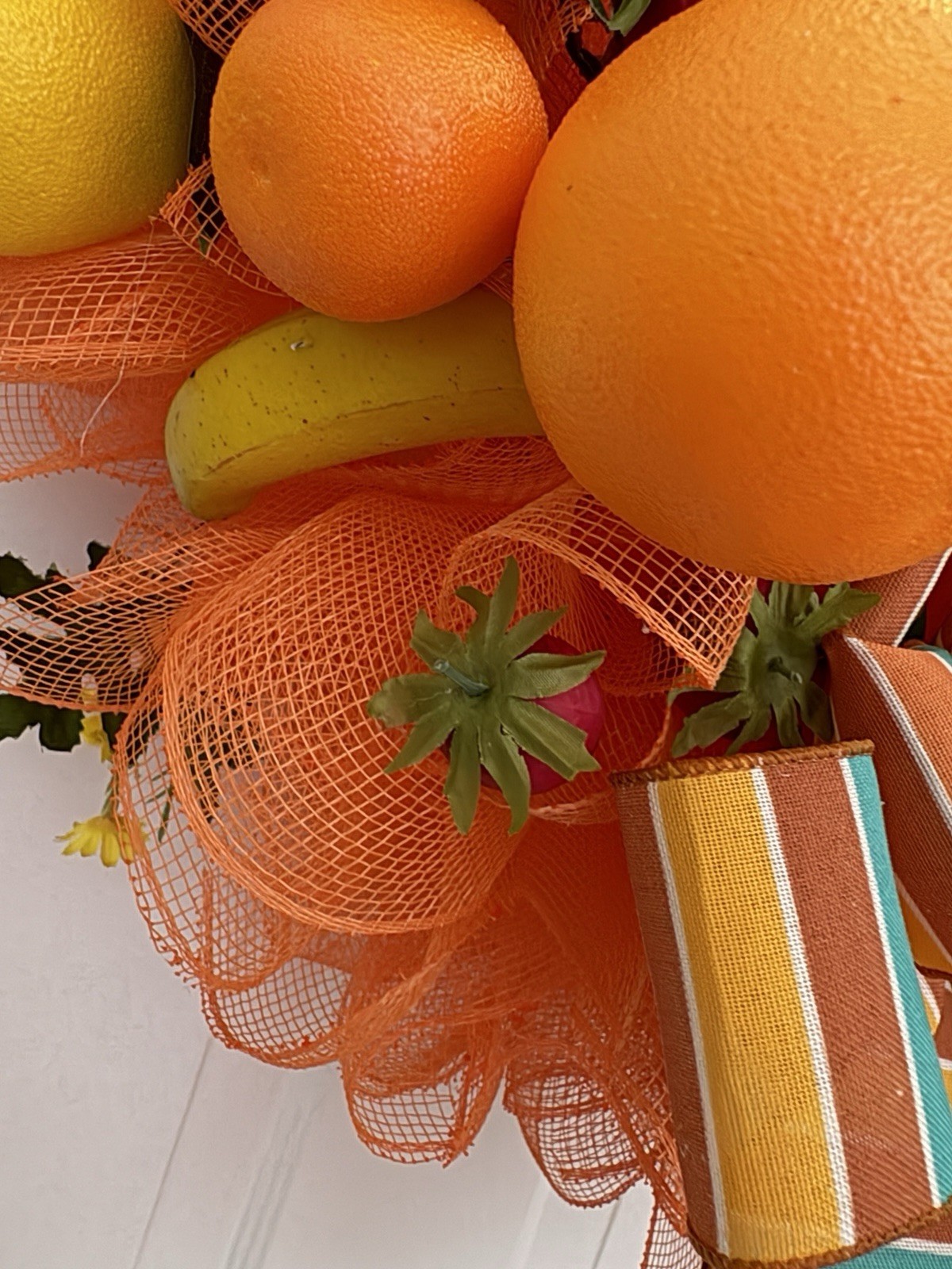 Mixed Fruit, Hanging wreath, Summer/fall. Handcrafted. New. Lights. 24”.