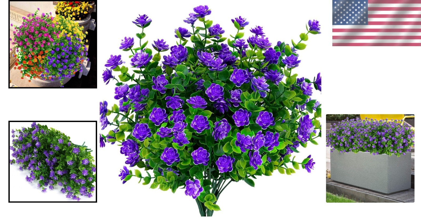 Vibrant Purple Plastic Greenery – 4 UV Resistant Faux Plants for Any Occasion