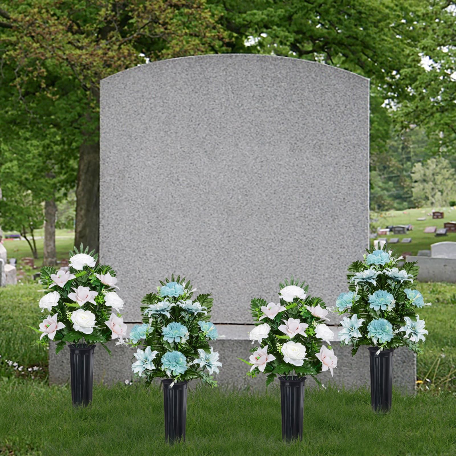 LaLamona Set of 4 Artificial Cemetery Flowers, Memorial Flowers Graveside Dec…