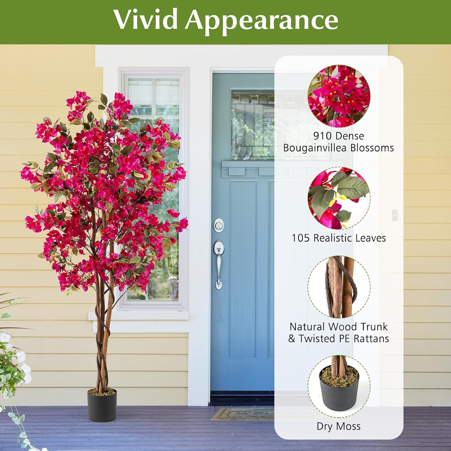 6 FT Bougainvillea Artificial Tree, Faux Flower Tree in Pot with 910 Flowers, 10