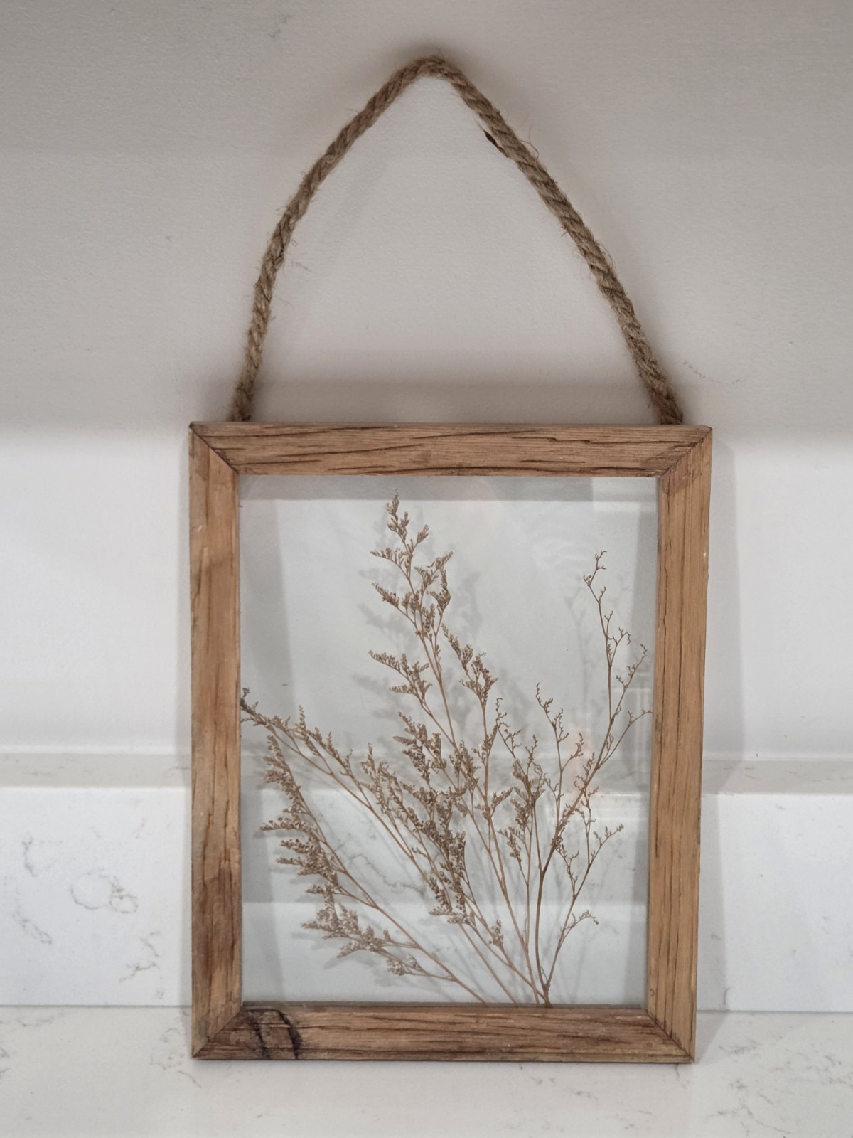Rustic Wood Framed Glass Dried Flower Plant Wall Hanging 8×10″