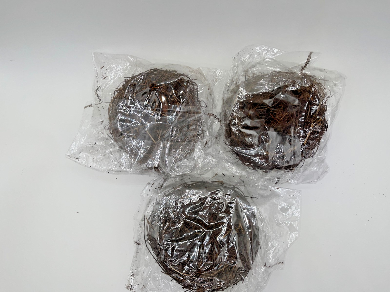 NWT Rustic 3 Bird NESTS Brown Ornament Craft Decoration Artificial Birds Nests