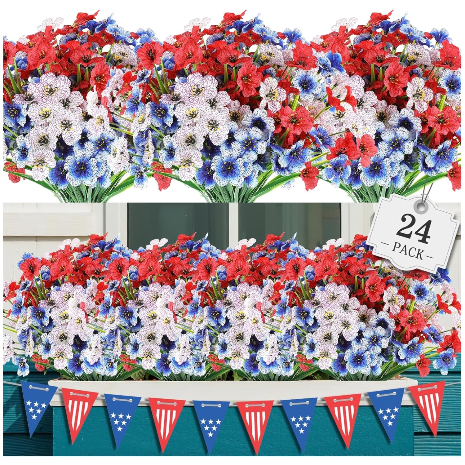 Red White Blue Artificial Flowers 24 Pack