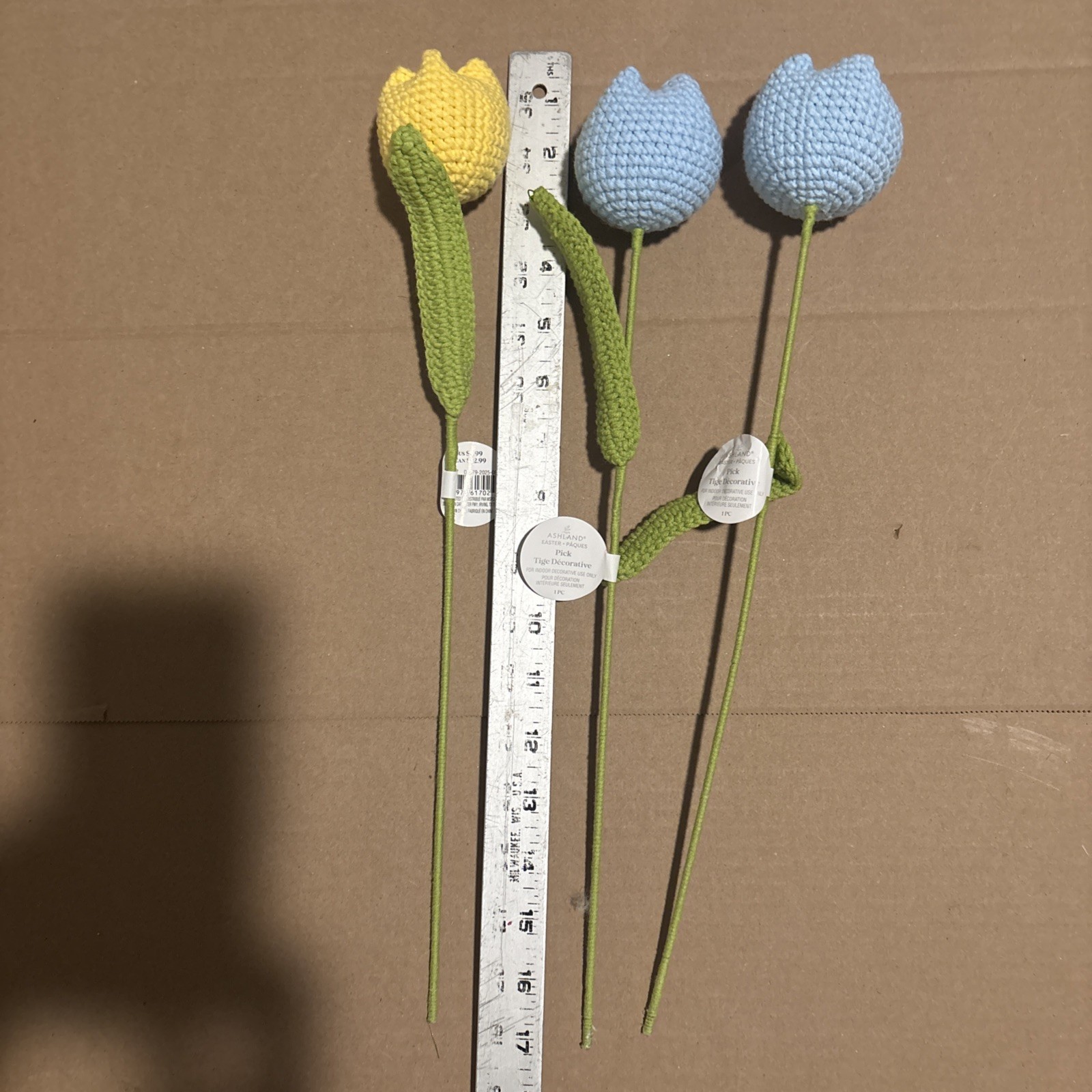 Yellow Blue Crochet Flower Bouquet Yarn Tulip Eternal Knitted Flowers 3 Roses 17