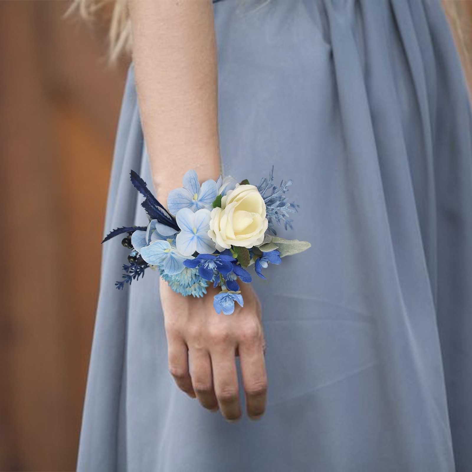 Corsage And Boutonniere Set Navy Blue Wristlet Men Wedding Homecoming Prom