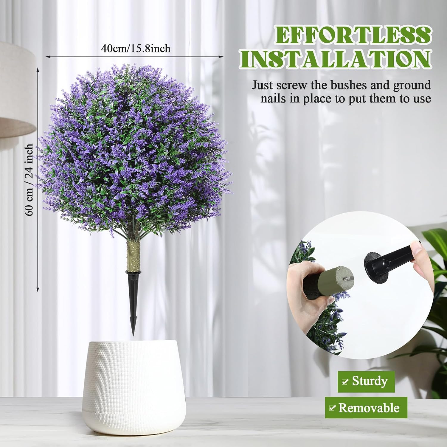 2 Pack 24″ Artificial Topiary Ball Plants Trees with Flowers
