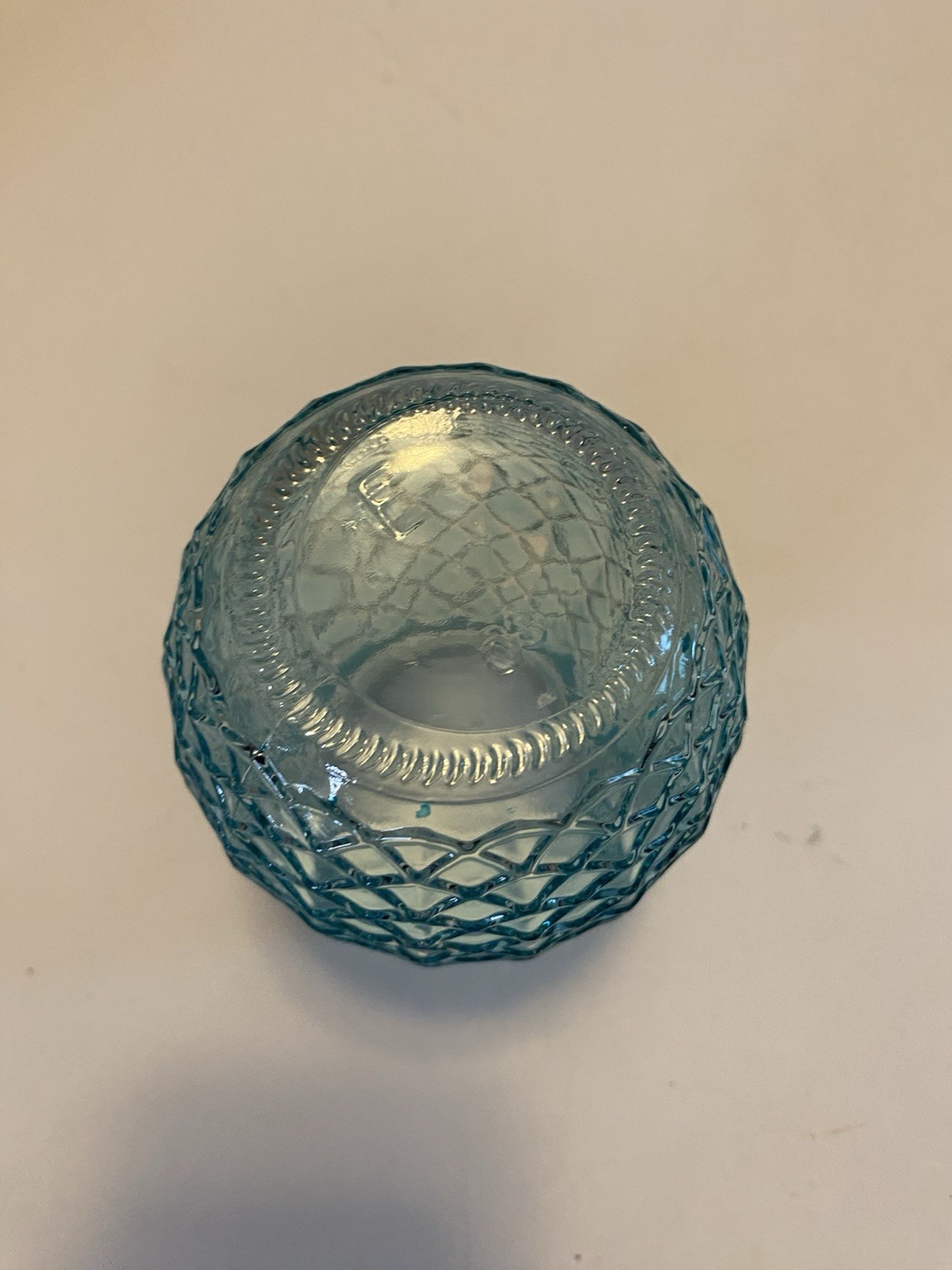 Vintage Style Blue Glass Flower Jar with Grid Like A Pineapple No Lid