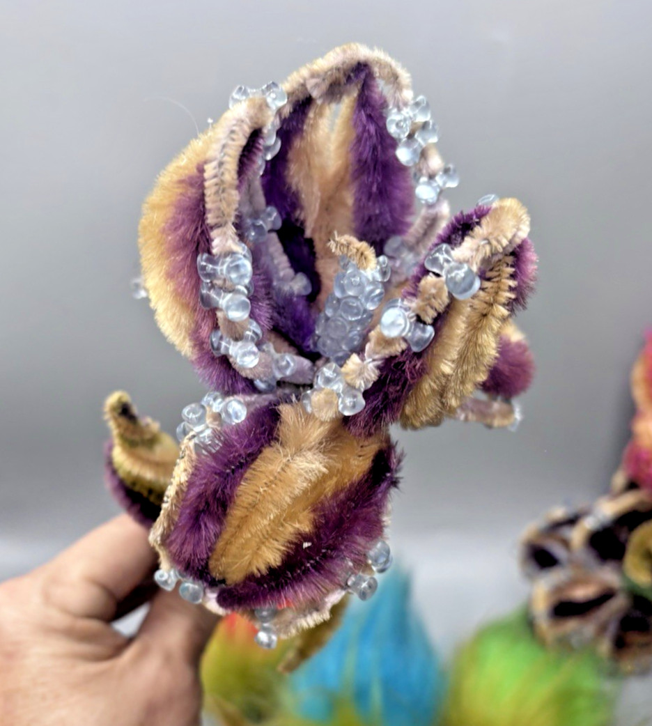 Vintage Handmade Flower Bouquet Beads Pipe Cleaner Troll Hair Whimsical Fantasy