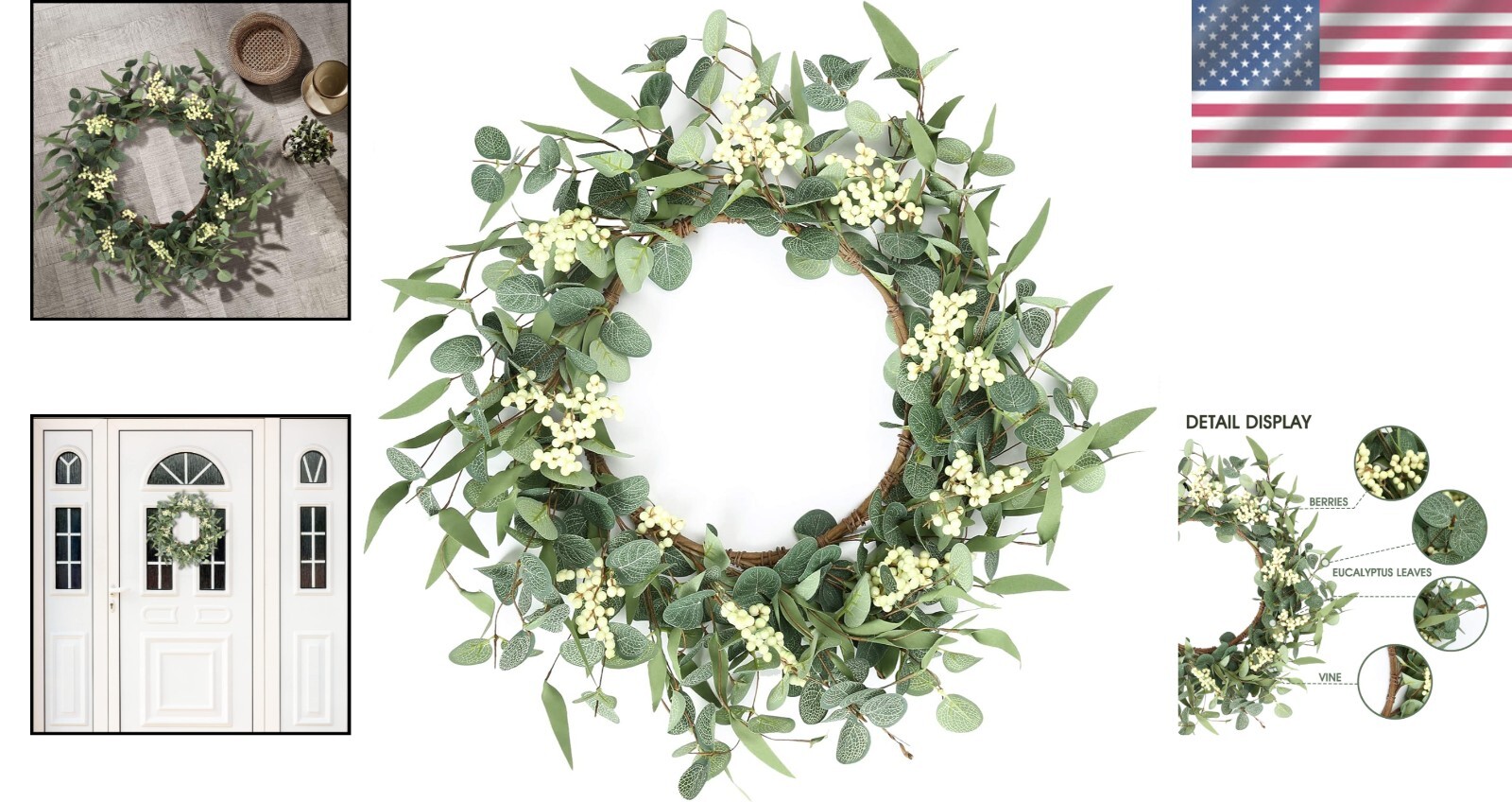 Seasonal Ready 20” Eucalyptus Wreath with Lifelike Design – Elegant Home Accent