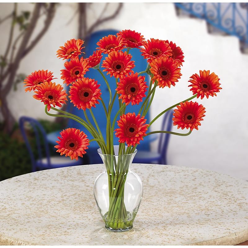 Artificial Daisy Flower Arrangement Liquid Illusion: Orange