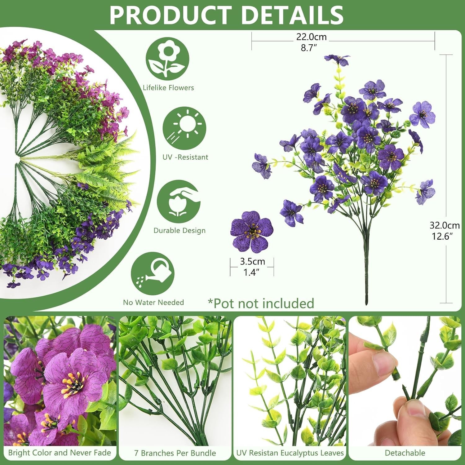 Realistic 12-Bundle Artificial Flowers with Ferns for All-Season Outdoor Display