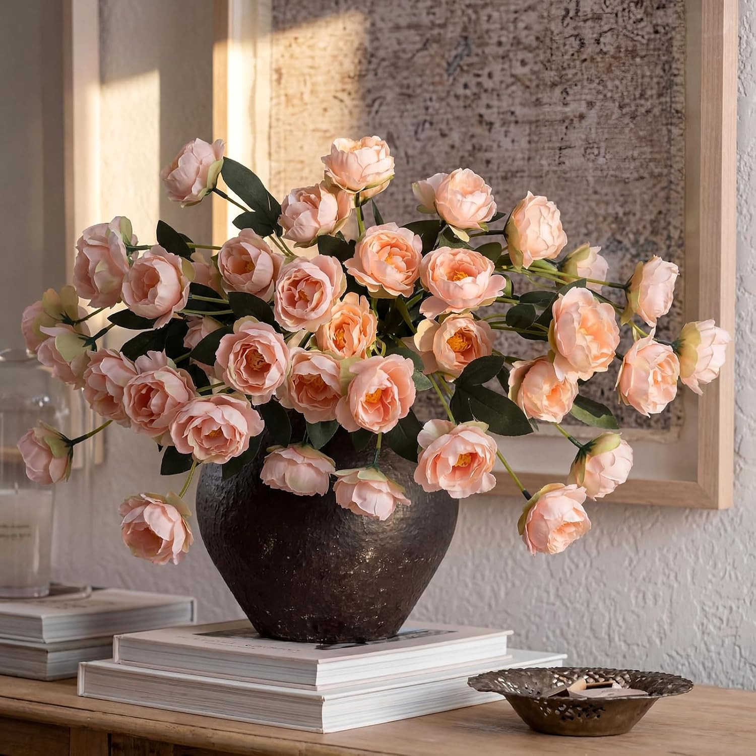 32″ Large Pink Faux Silk Peony Stems – 6 Pcs for Home Decor & Weddings