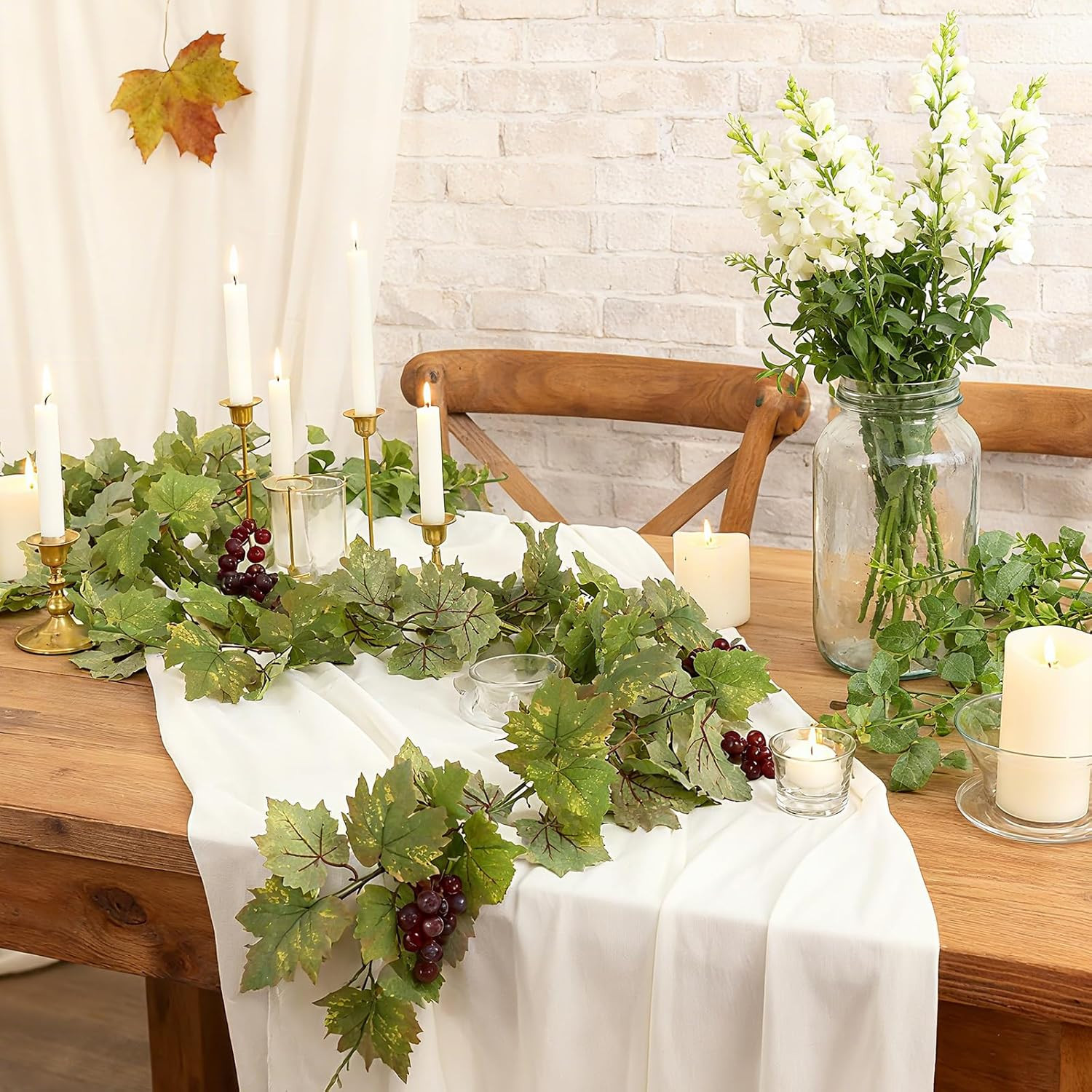 4PCS Artificial Grape Vines with Leaves for Home Decor & Party Display 6.56Ft