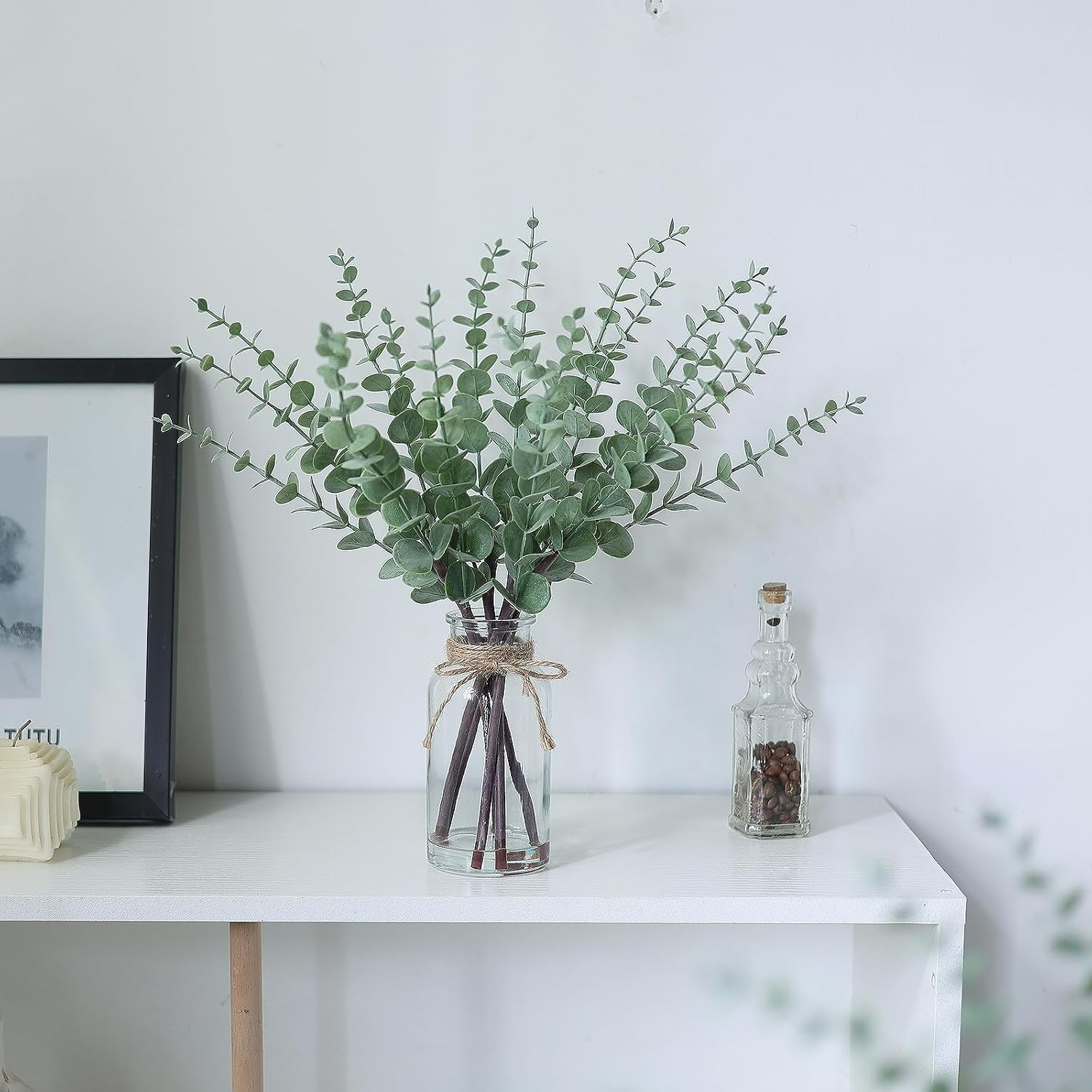 Realistic Artificial Eucalyptus in Glass Vase – Stylish Home and Gifting Decor