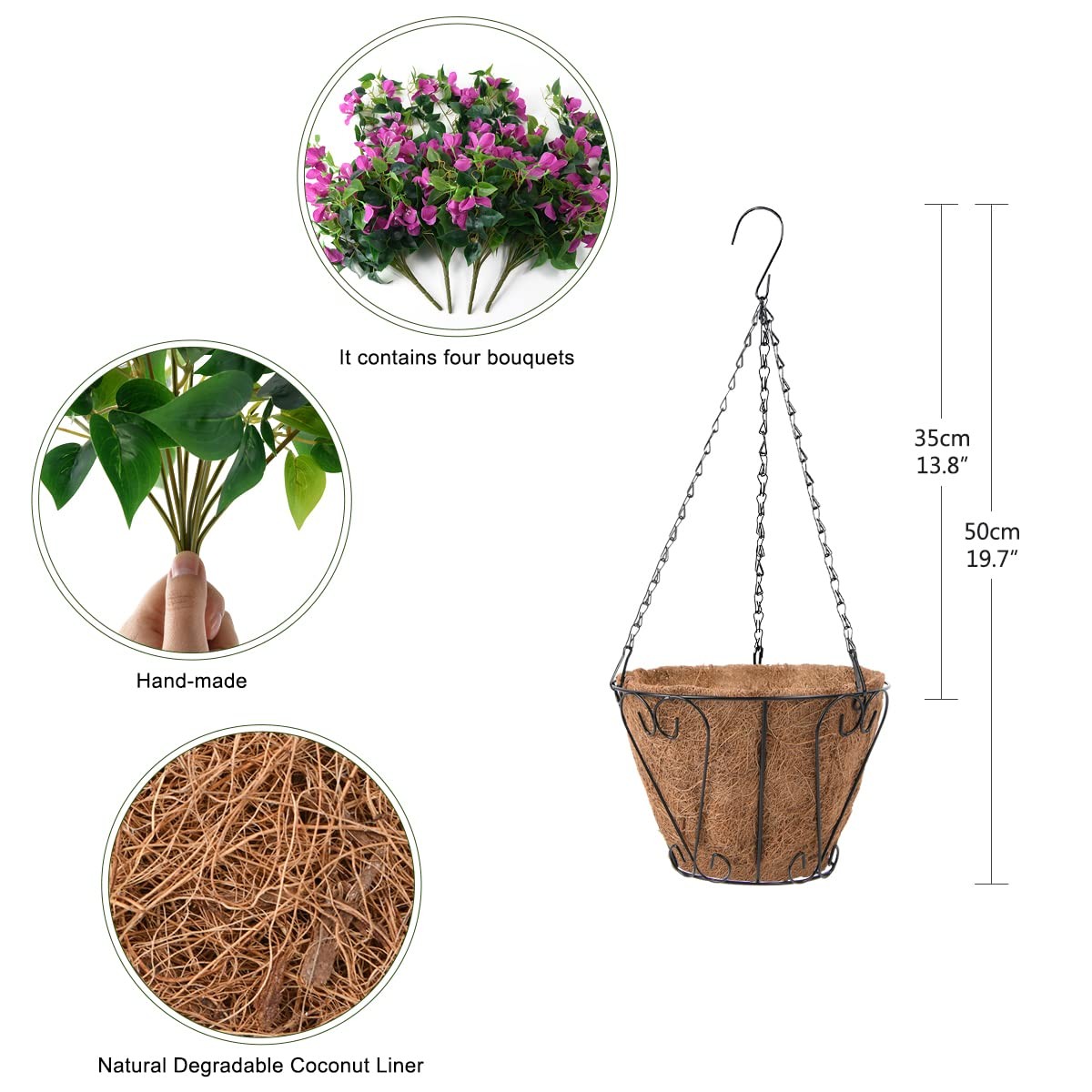 Artificial Hanging Flowers Plants Basket for Outdoor Decoration,4 PCS Faux Si…