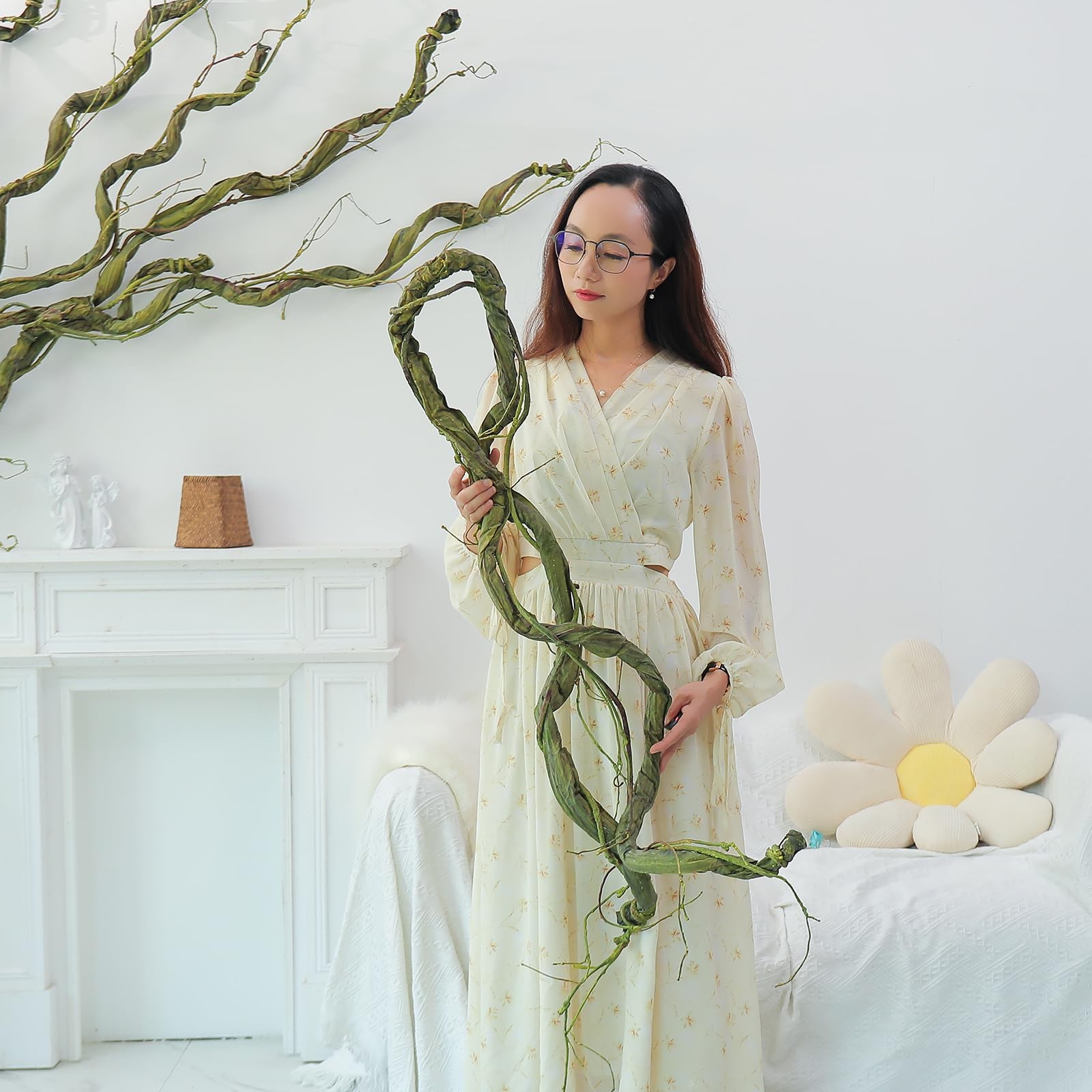 118inch Large Bendable Green Tree Branches Artificial Wall Hanging Grape Vine…