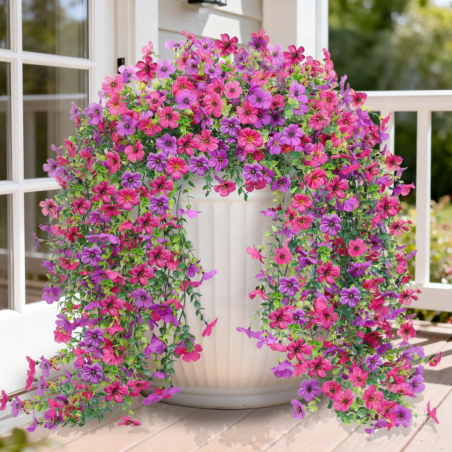 Artificial Hanging Flowers for Outdoors Faux Plants Spring Porch Decor, 2 Pcs