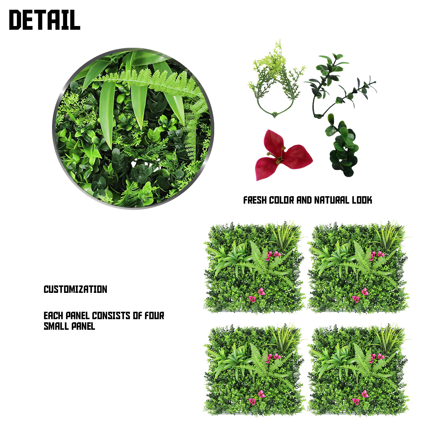 20″ Artificial Faux 3D Mix Leaves Wall Panel Fence Screen Home Outdoor Decor #12