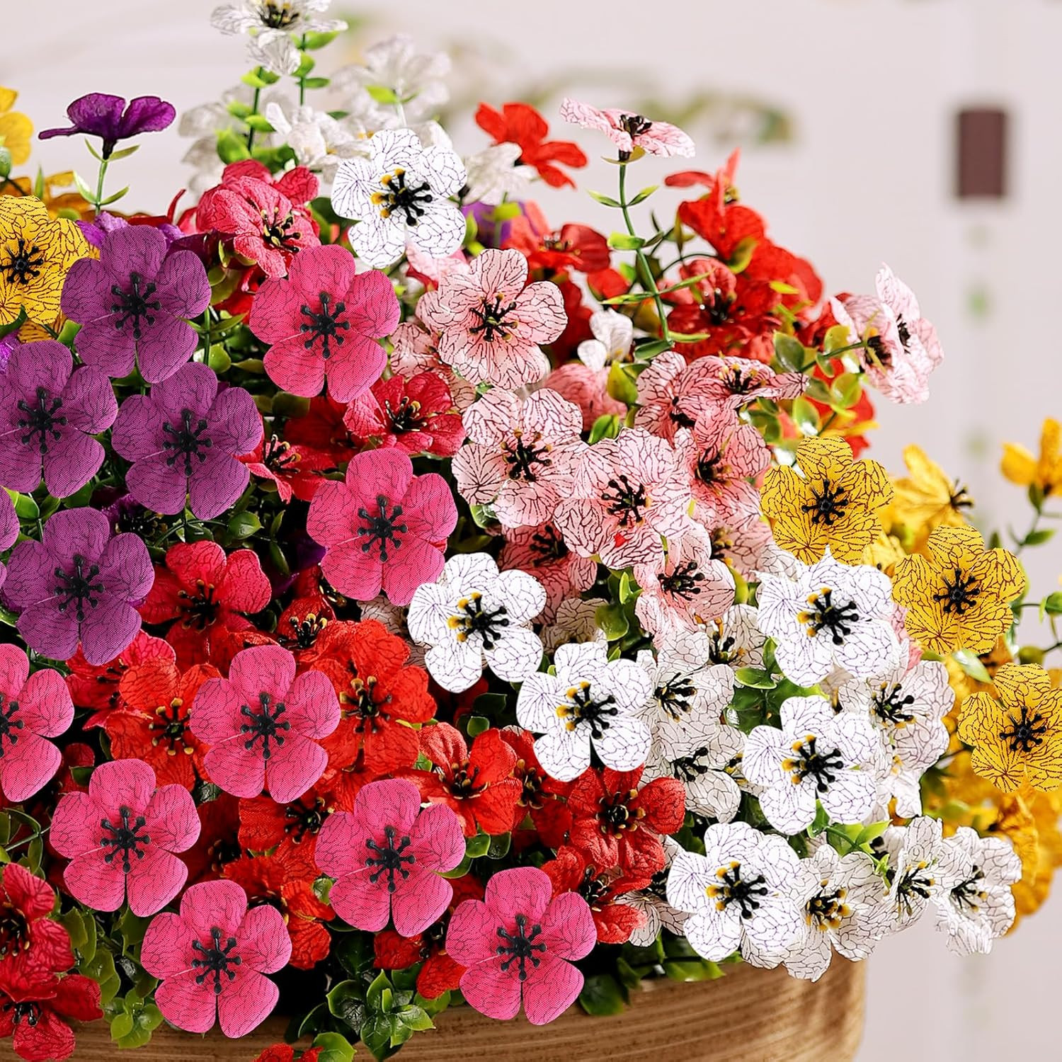 14 Bundles Artificial Flowers UV Resistant for Patio Outdoors Fake Faux Silk Pla