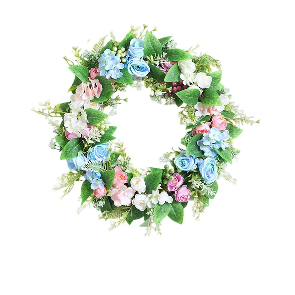35x35cm Green Wreath Artificial Lifelike Foliage for Indoor Outdoor Year Round