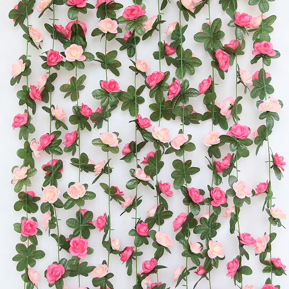 2 Strands Artificial Rose Vines Rose Flower Garland Hanging Fake Roses Faux O…