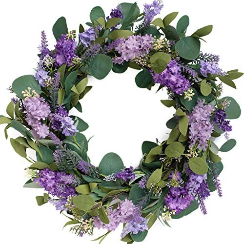 18”Artificial Flower Eucalyptus Leaves Wreath Rustic Farmhouse Purple