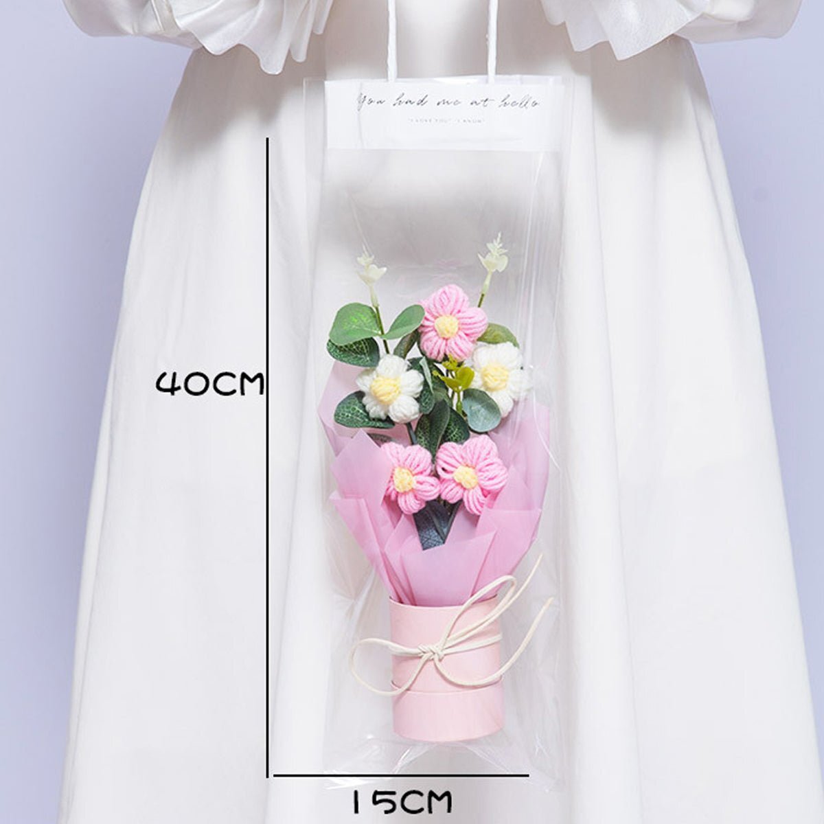 Crochet Flowers Bouquet with Light, Exquisite Gift Knitted Home Floral Decor
