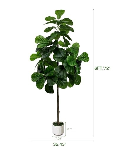 Artificial Fiddle Leaf Fig Tree 6FT – Large Fake Trees with White Planter, Tall