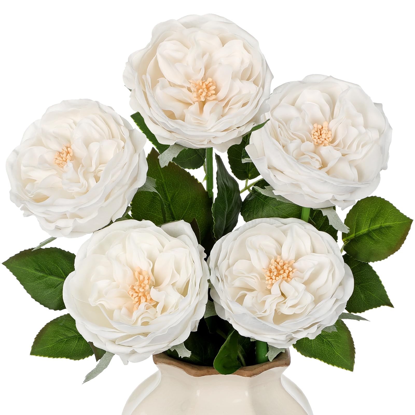 5Pcs Real Touch Peonies Austin Roses Artificial Flowers 23.6 Inch Long Stem F…