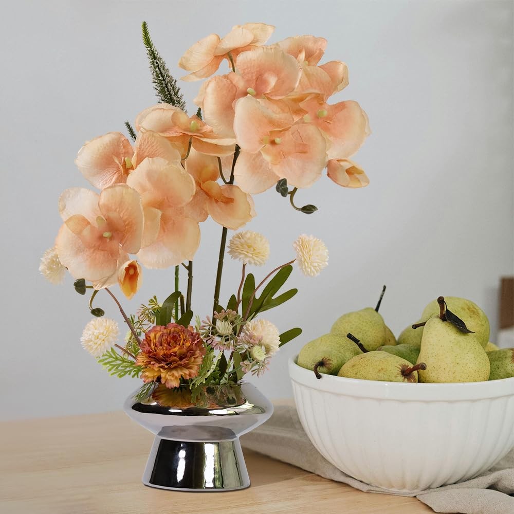 Orchids Flowers Arrangement in Pot,Fake Silk Orchid Artificial Flower with Ce…
