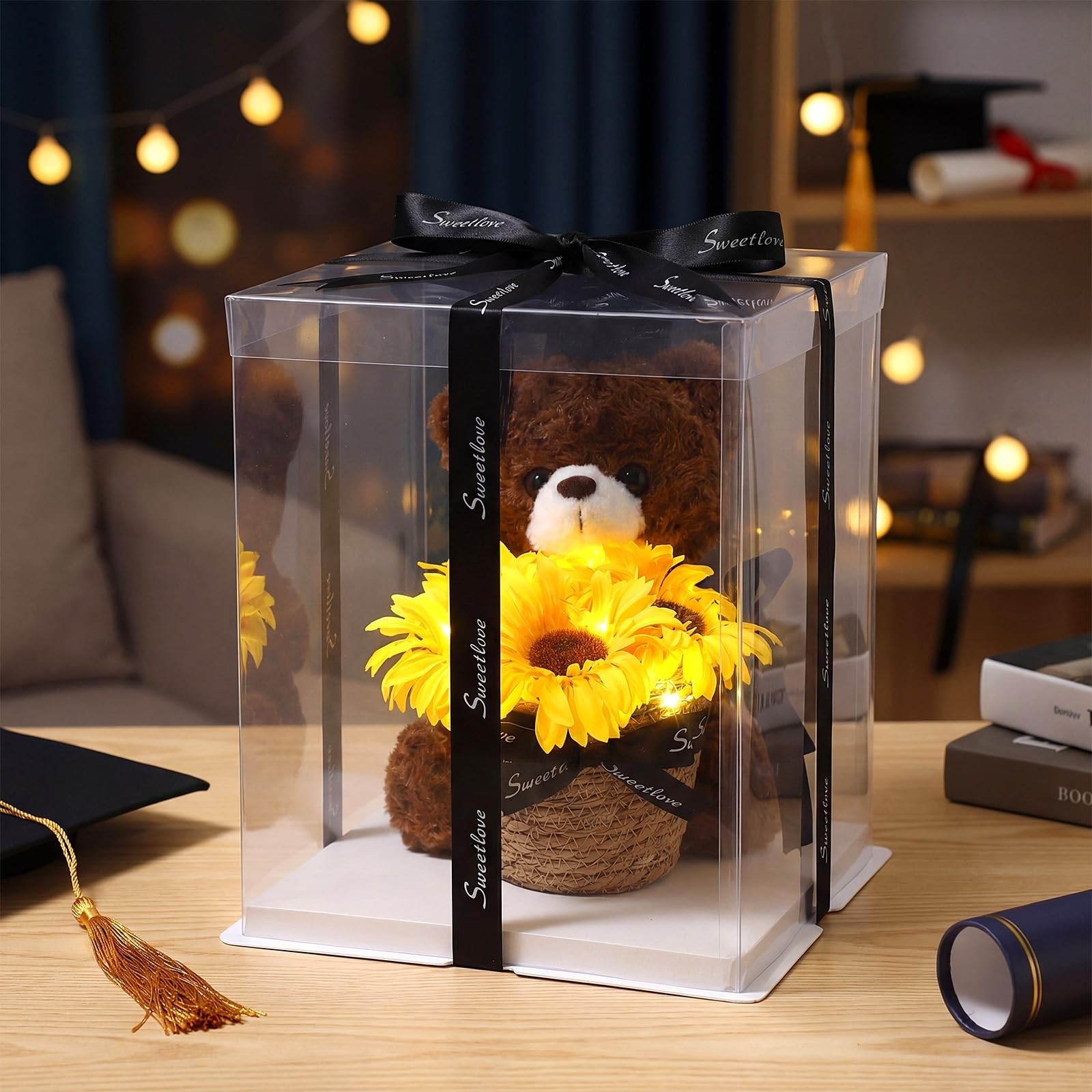 Graduation Bear with Sunflower Bouquet – Class of 2026 Stuffed Animal Gift, Cong
