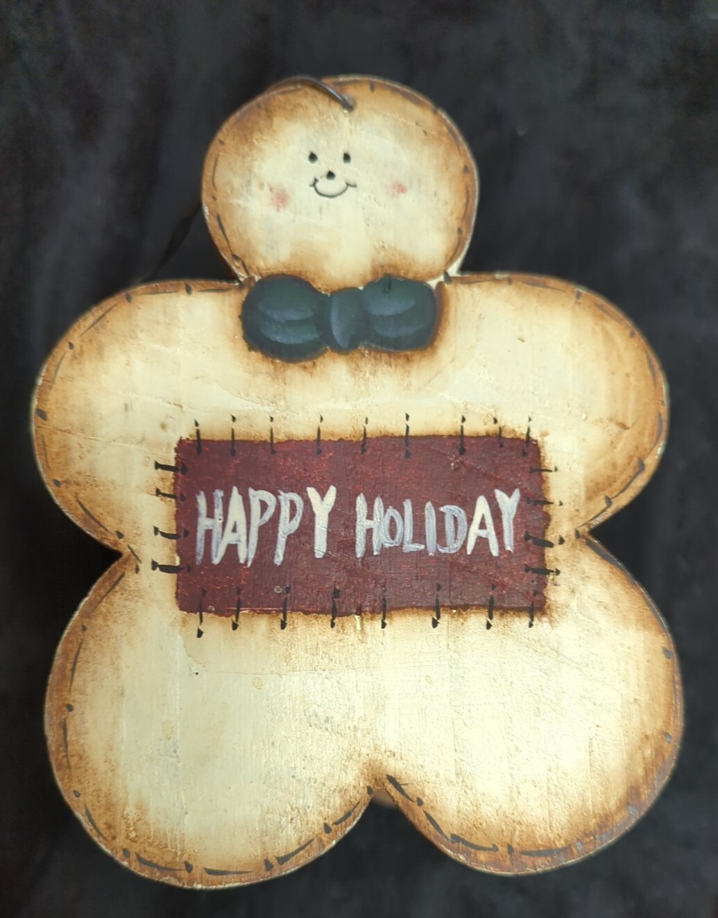 Primitive Rustic GINGERBREAD MAN Basket & Hanging Decorations HAPPY HOLIDAYS
