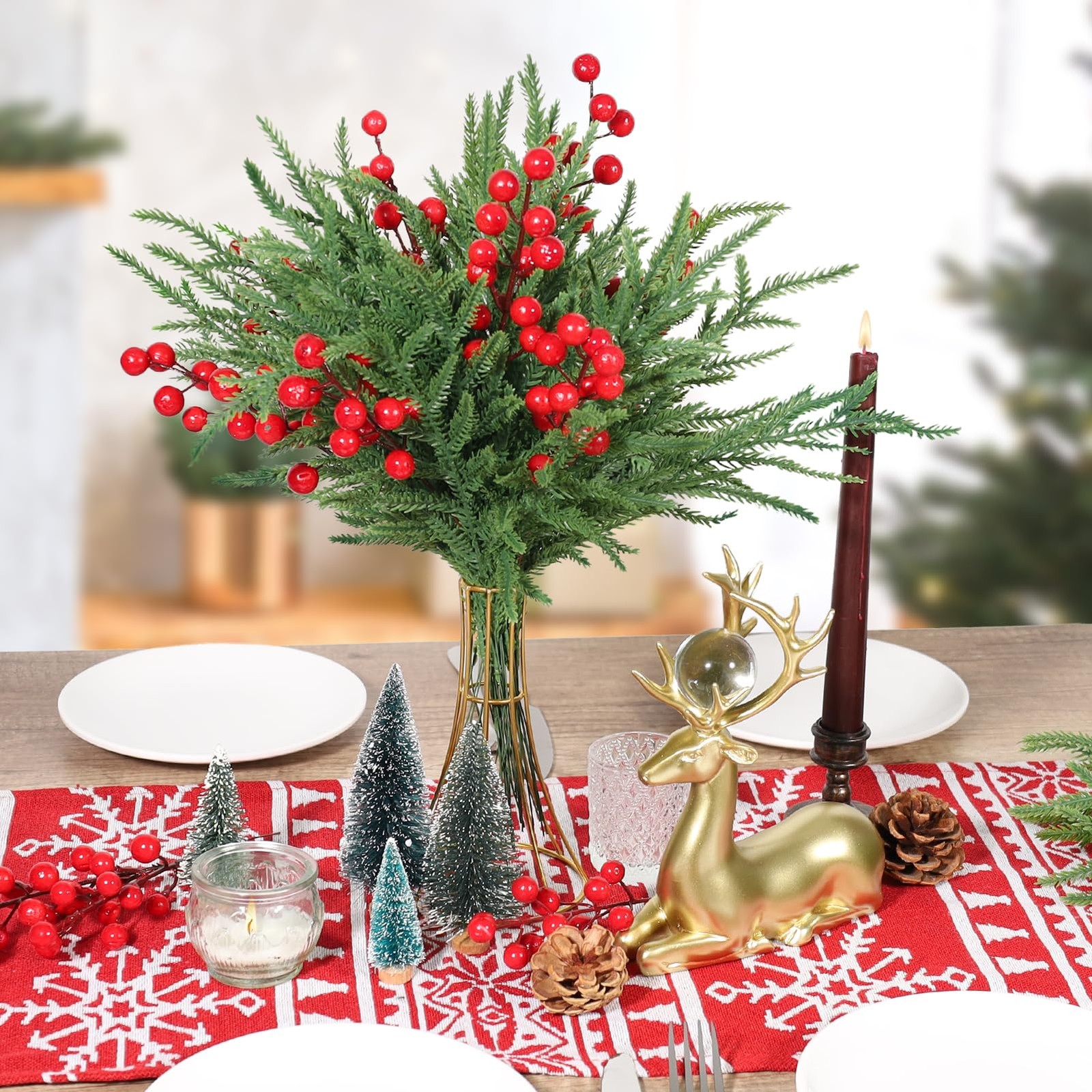 100PCS Christmas Norfolk Pine Branches,14.9 inch Artificial Norfolk Pine Stem…