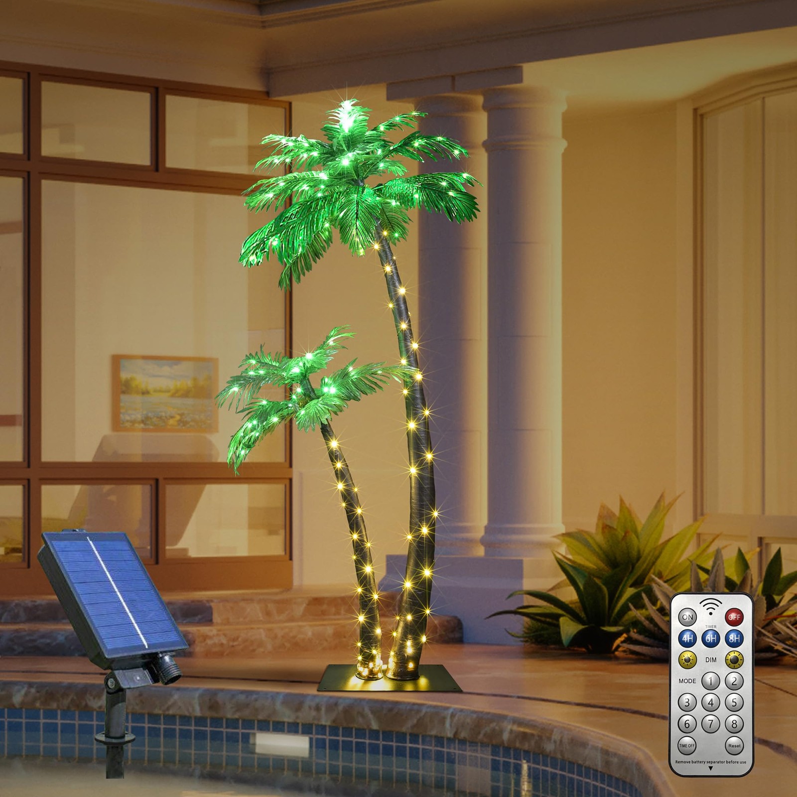 Solar Lighted Palm Tree 6FT 4FT Artificial Palm Tree Decor for Outdoor 184 LE…