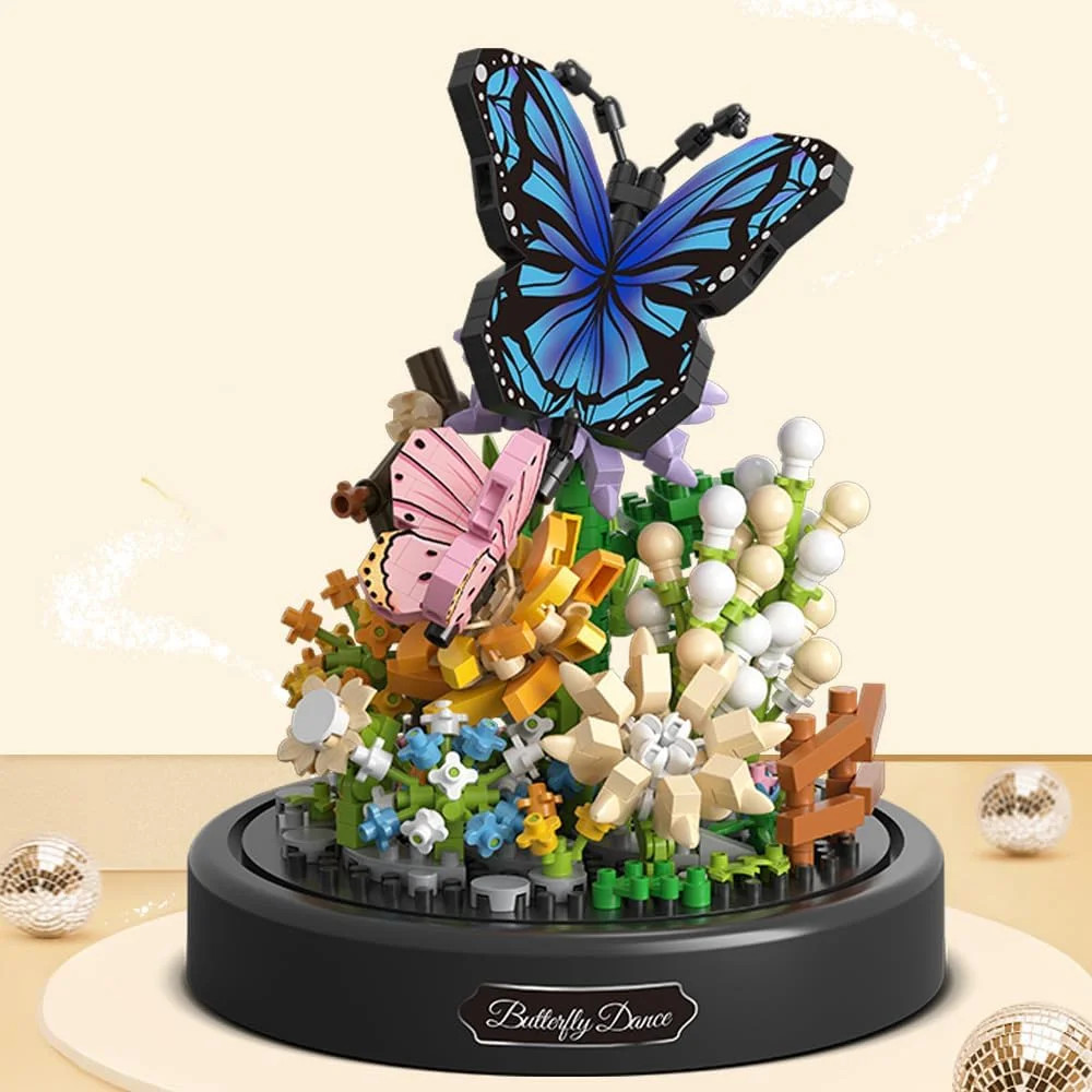 Flower Bouquet Butterfly Building Set, Bonsai Tree Building Kit with Dust Cover,