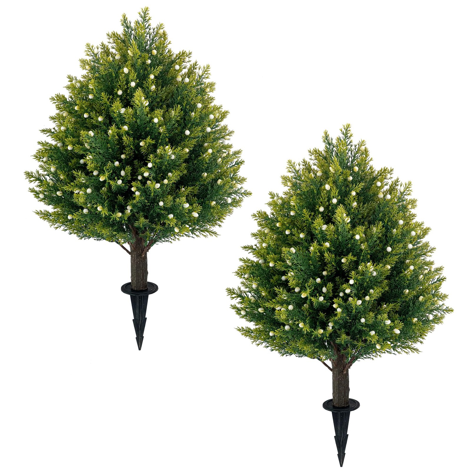 21” Artificial White Berries Topiary Ball Trees with Ground Spike, UV Resist…