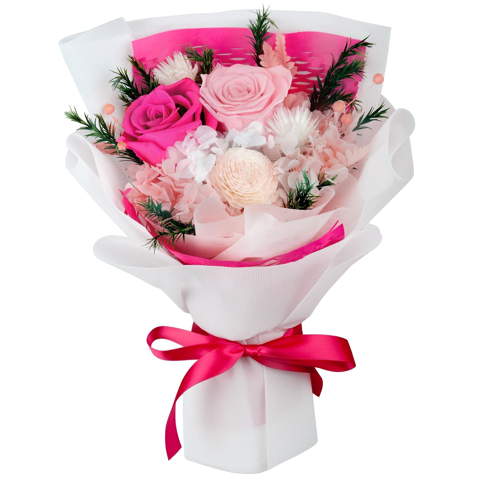 Pink Preserved Flowers Bouquet Long Lasting Real Roses Gift for Her Mom Wife