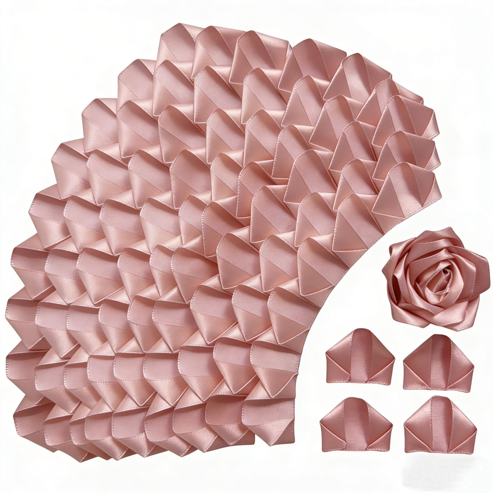 300Pcs Premade Satin Ribbon Rose Petals Half-Finished for Eternal Rose DIY Ra…