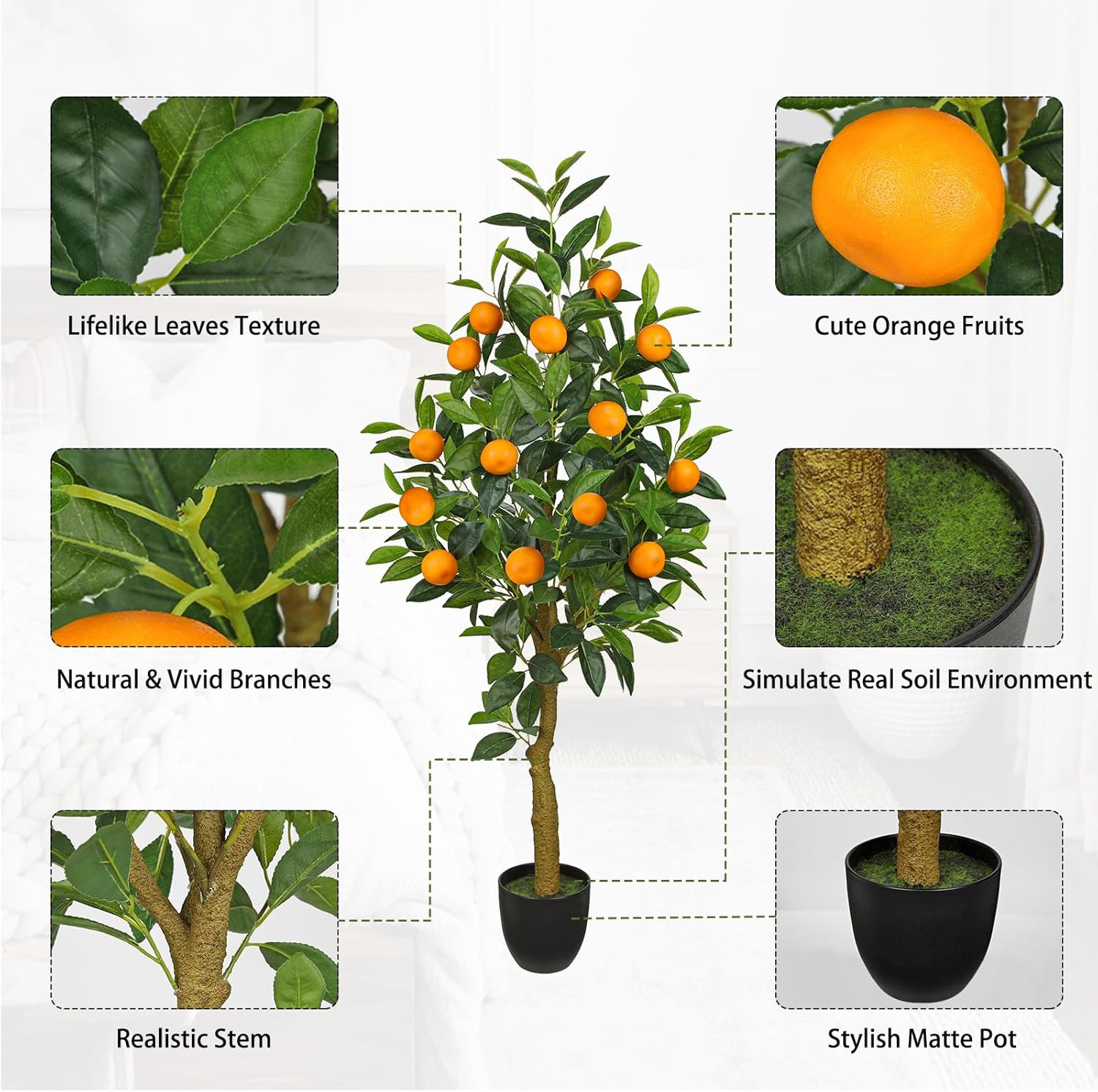 4Ft Artificial Orange Tree in Pot – Faux Indoor Plant for Home & Office Decor